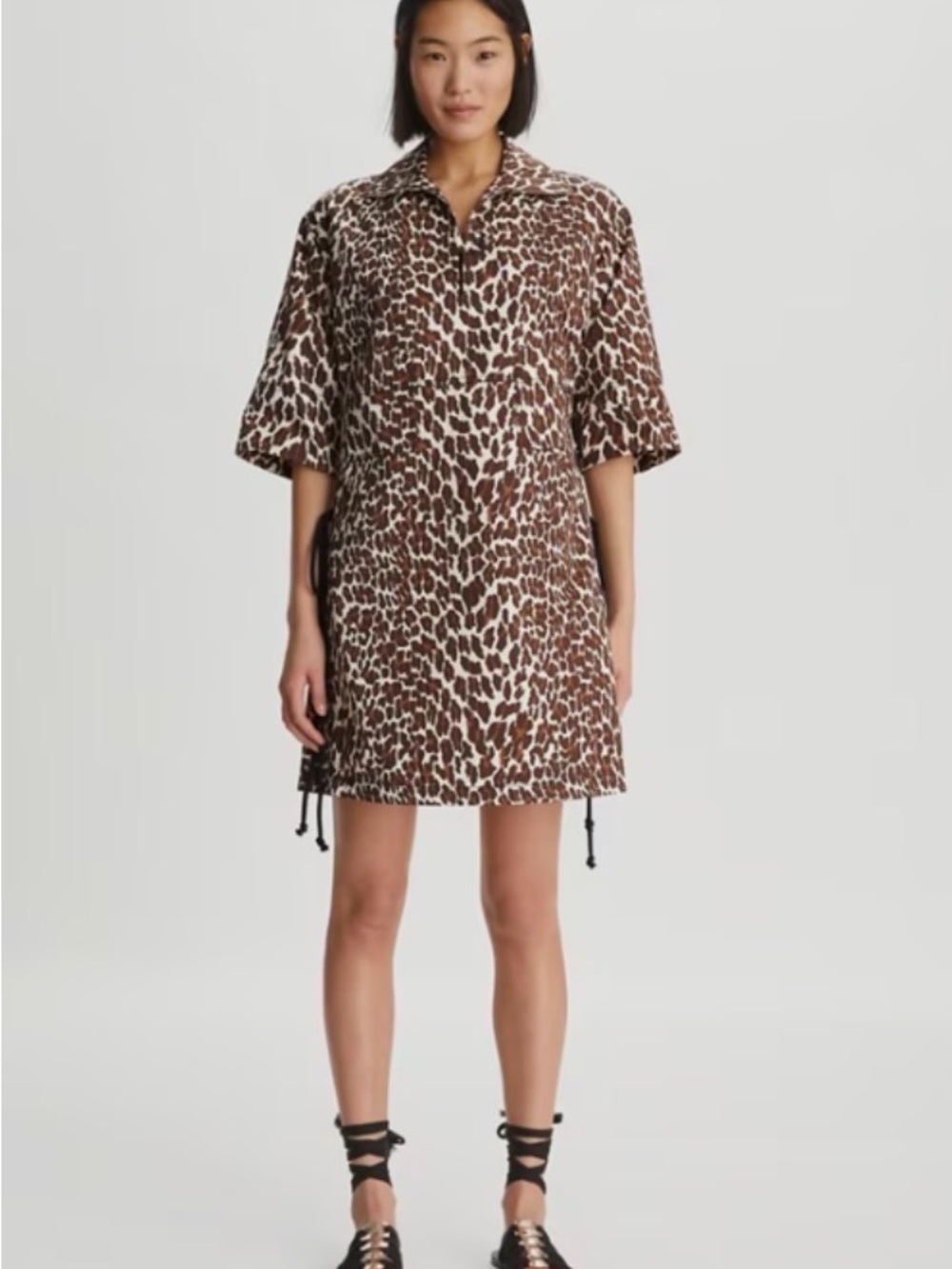Tory Burch Reva Leopard Cotton Poplin Shirtdress